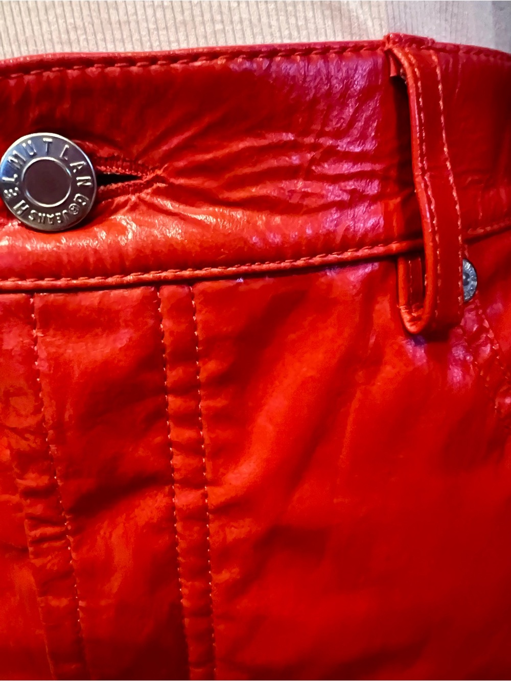 HELMUT LANG Orange patent leather skirt with 5 pockets. - Picture 5 of 9